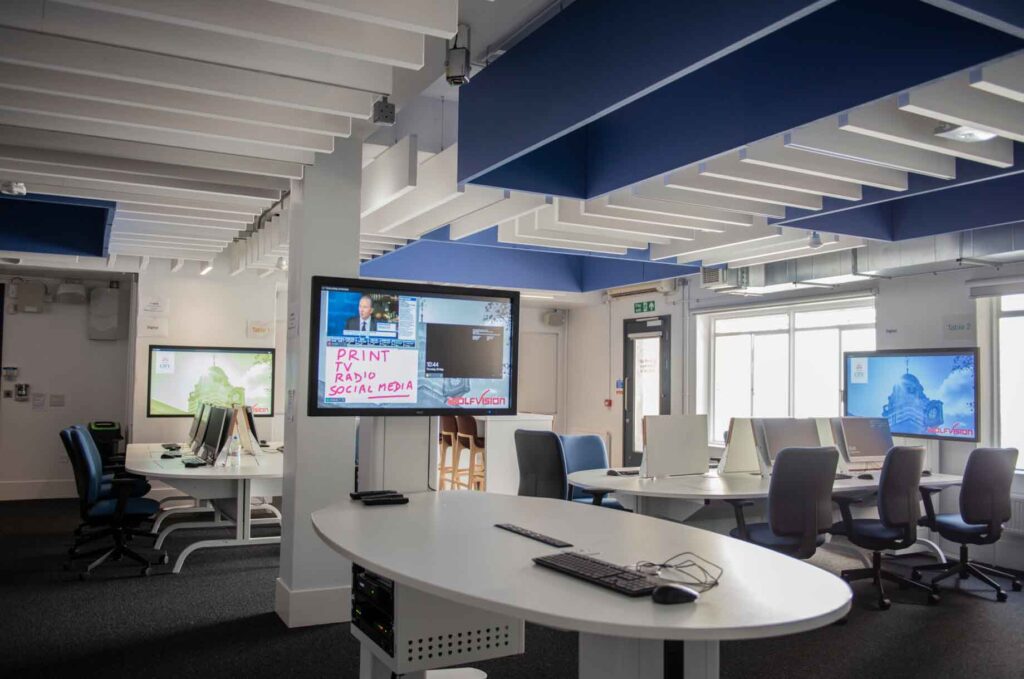 Active learning classroom at City, University of London, Department of Journalism 